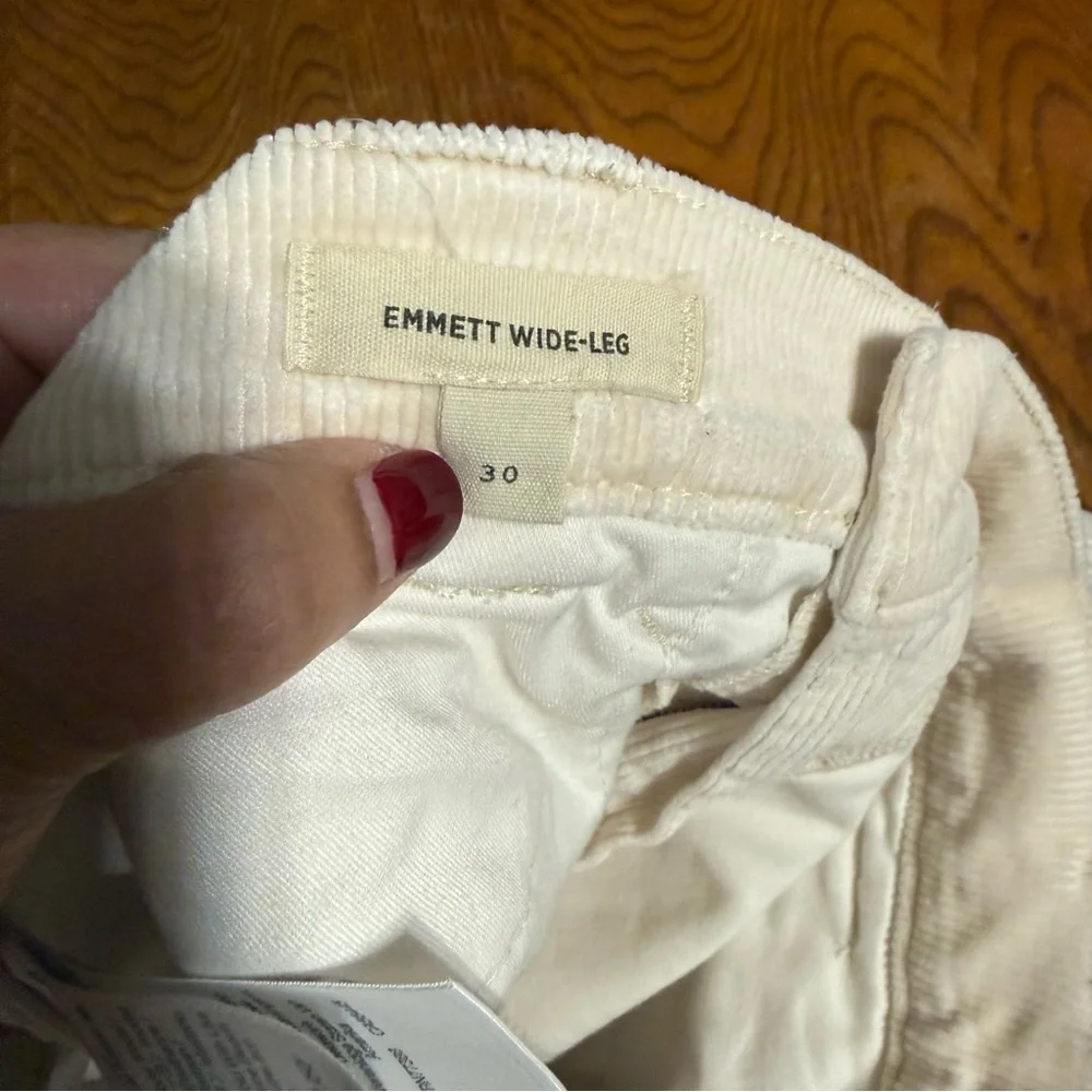 Madewell Emmett 2.0 Corduroy Wide Leg Pants in Cream Sz 30 Super Soft Minimalist